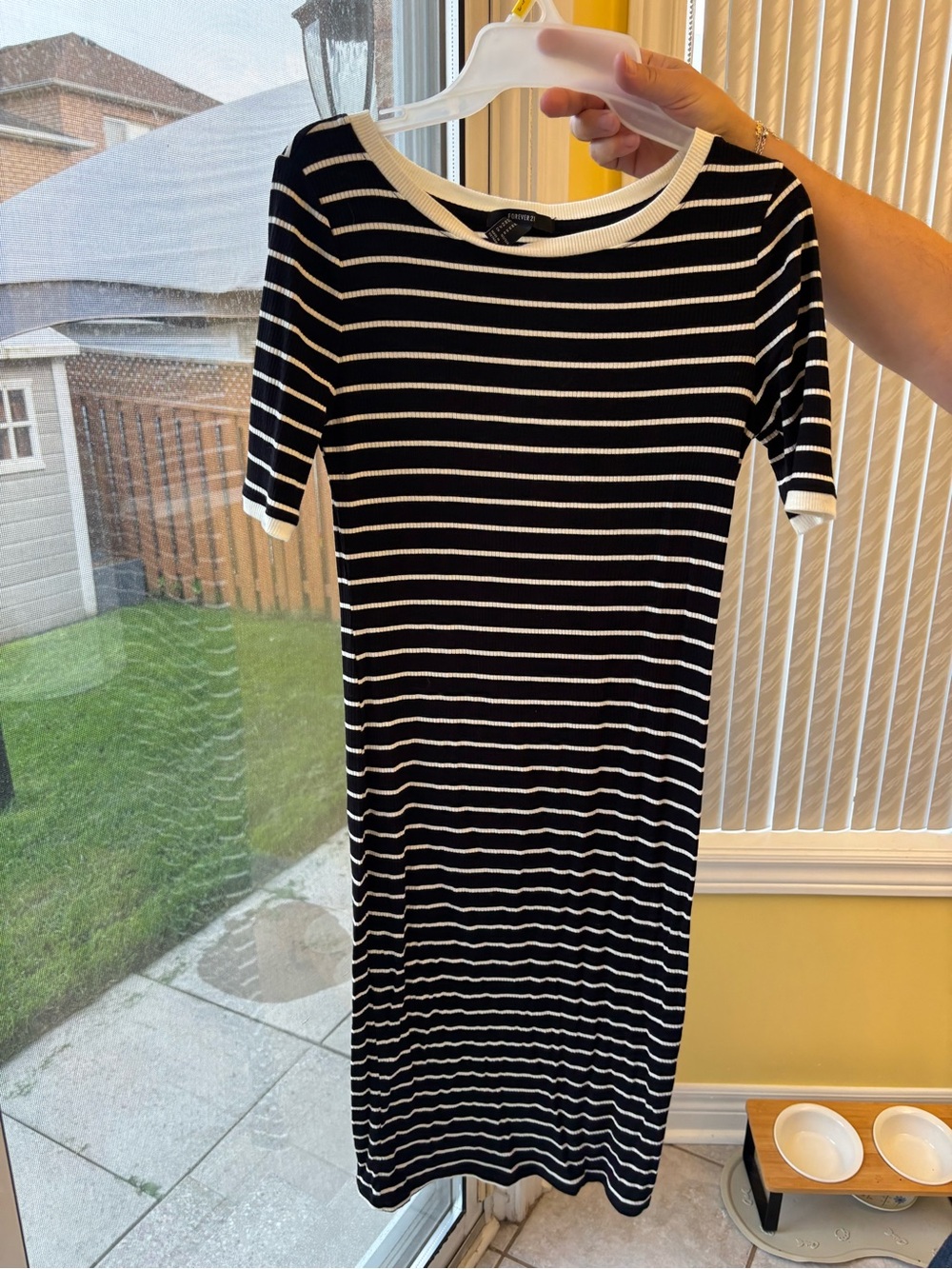 Forever 21 Black and White Striped Knit Midi Dress